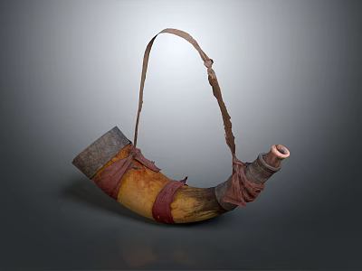 Cow Horn Handcrafted Musical Horn With Leather Straps And Natural Surface 3d model