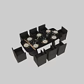 Elegant Modern Dining Table And Chairs Set With Upholstered Seats And Decorative Tableware
