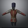 Medieval Fantasy Character Attire With Red Gold Robe Silver Armor And Blue Hat