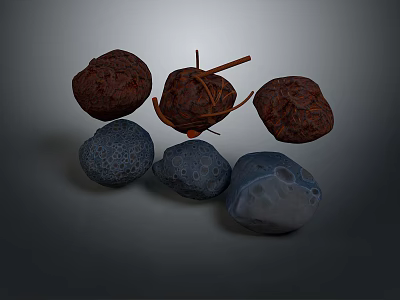 Wood Stone Material Rocks In Different Colors With Rough Textures And Small Branch Accents 3d model