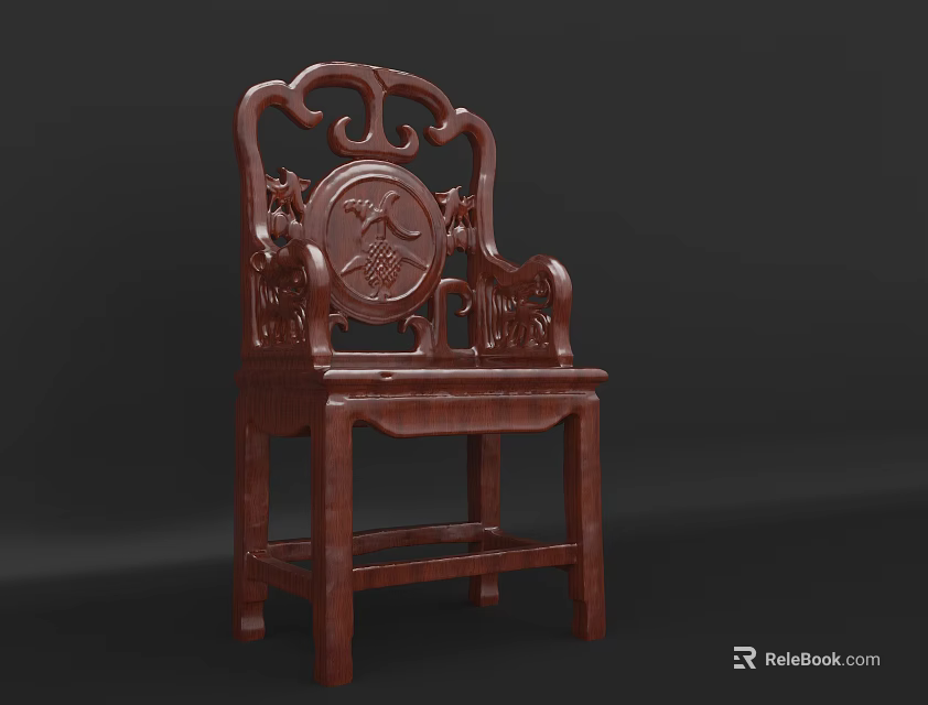 Traditional Chinese Style Mahogany Wood Single Chair With Intricate Carved Patterns 3d model 