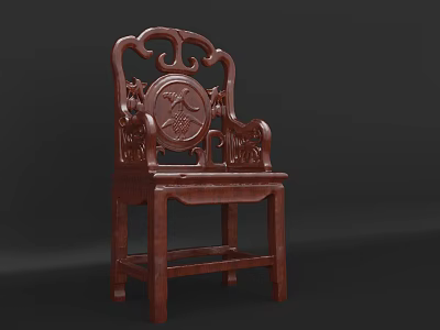 Traditional Chinese Style Mahogany Wood Single Chair With Intricate Carved Patterns 3d model