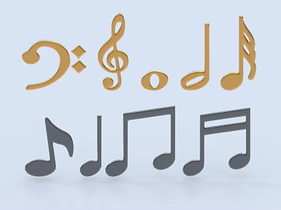 Decorative Ornament Set with Gold and Gray Musical Notes for Home Decor Accent 3d model