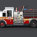 Red FDNY Fire Truck With Ladder Water Tank And Number 69