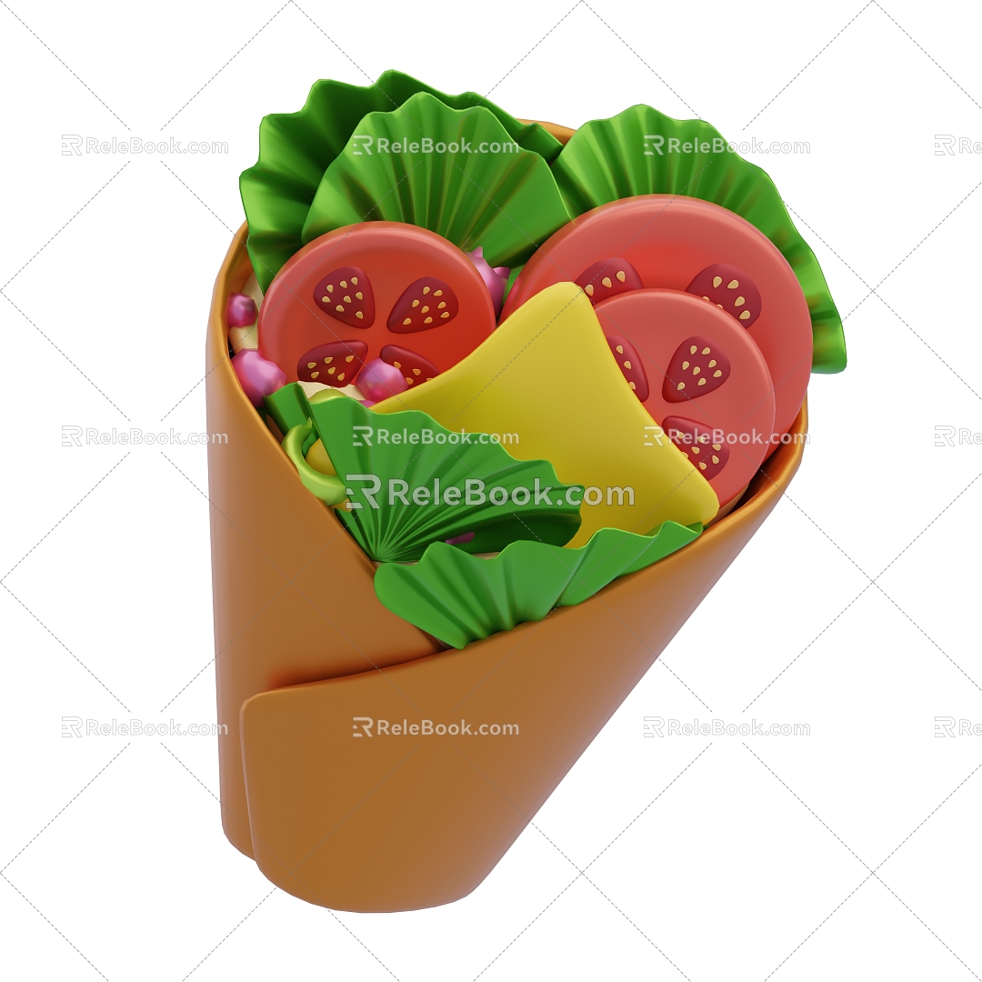 Modern Food Vegetable Burrito Cartoon Food 3d model