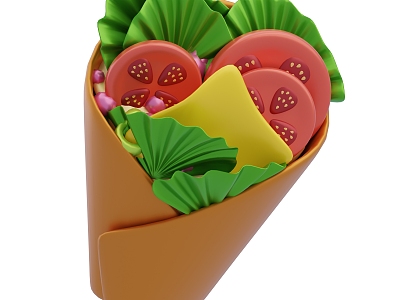 Modern Food Vegetable Burrito Cartoon Food 3d model