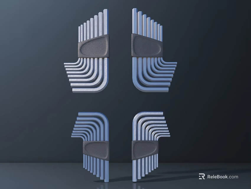 Modern Symmetrical Geometric Design With Striped Curved Decorative Elements 3d model 