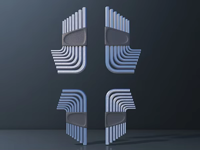 Modern Symmetrical Geometric Design With Striped Curved Decorative Elements 3d model