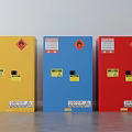 Yellow Blue Red Safety Storage Cabinets With Warning Labels And Flame Symbols