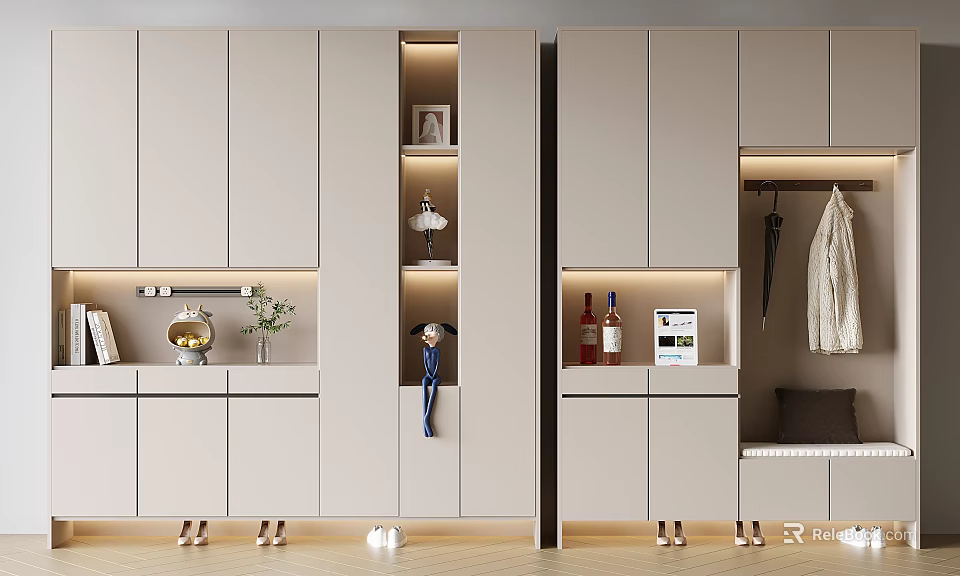 Modern Shoe Cabinet With LED Lighting Storage Compartments And Hanging Area 3d model
