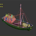 Small Cargo Ship With Brown Hull White Superstructure Red Lifebuoys And Deck Cargo