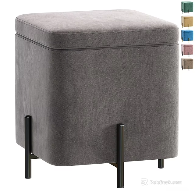Gray Fabric Storage Ottoman with Black Metal Legs and Multiple Colors Option 3d model 