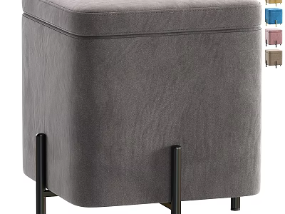 Gray Fabric Storage Ottoman with Black Metal Legs and Multiple Colors Option 3d model