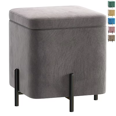 Gray Fabric Storage Ottoman with Black Metal Legs and Multiple Colors Option 3d model