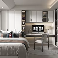 Modern Tatami Bedroom Interior Design With White Cabinets Desk TV And Window Blinds