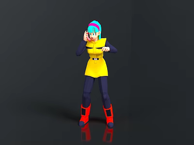 3D Anime Character Model With Blue Green Hair Yellow Top And Red Boots 3d model