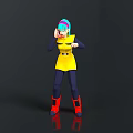 3D Anime Character Model With Blue Green Hair Yellow Top And Red Boots
