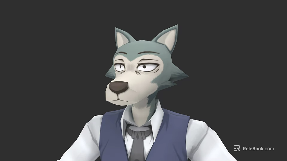 Animated Wolf Anthropomorphic Game Movie Character Wearing White Shirt Blue Vest And Tie 3d model 