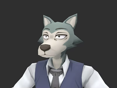 Animated Wolf Anthropomorphic Game Movie Character Wearing White Shirt Blue Vest And Tie 3d model