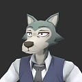 Animated Wolf Anthropomorphic Game Movie Character Wearing White Shirt Blue Vest And Tie