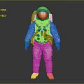 Man Wearing Full White Astronaut Spacesuit with Yellow Visor Helmet Standing