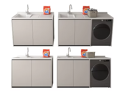 Modern Bathroom Vanity Cabinet with Sink Faucet Laundry Appliance and Storage 3d model