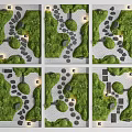 Garden Landscape Design Featuring Green Lawns Stone Pathways Circular Stepping Stones And Lighting