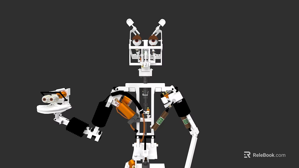 Lego Style Game Movie Character Robot With Insect Head White Black Orange Color And Plate 3d model 