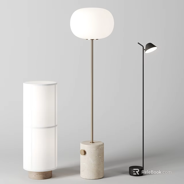 Modern Floor Lamp With White Round Shade And Cement Base Design 3d model