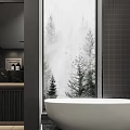 Sleek Dark Luxury Modern Bathroom With Freestanding White Bathtub And Gold Accent Marble Vanity Design