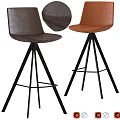 Brown And Dark Brown Leather Bar Stool With Black Metal Legs And Stitched Backrest