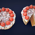 Layered Strawberry Cake With Cream Topping Fresh Strawberries And Red Sprinkles Sliced And Whole