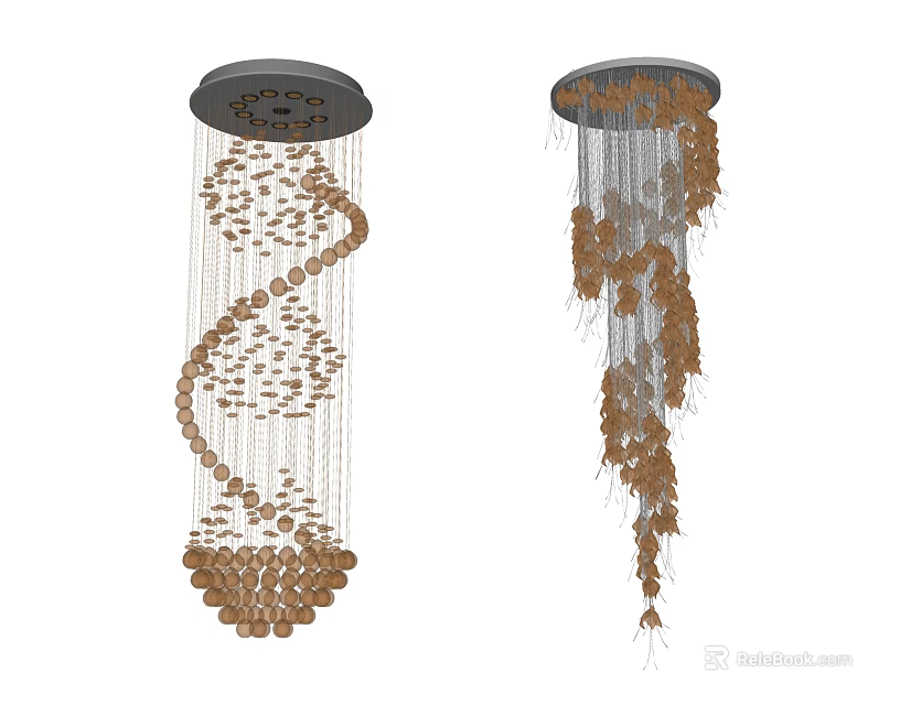 Elegant Crystal Chandeliers With Spiral Design And Gold Silver Fringe Decoration 3d model 
