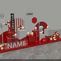 Welcome Home Event Display With Red White Decor Logo And Name Setup 3d model