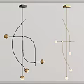 Modern Geometric Chandeliers with Gold and Black Metal Frames and Sphere Bulbs Design