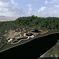 Scenic Amusement Park With Water Rides Roller Coasters Lakeside Trees And Green Lawns