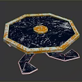 Octagonal Table With Navy Blue Textured Surface Orange Trim And Geometric Legs 3d model