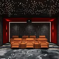 Luxury Home Theater With Starry Ceiling Large Screen And Brown Recliners 3d model