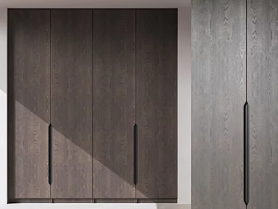 Modern Dark Wood Wardrobe Design With Sleek Doors And Black Handles 3d model