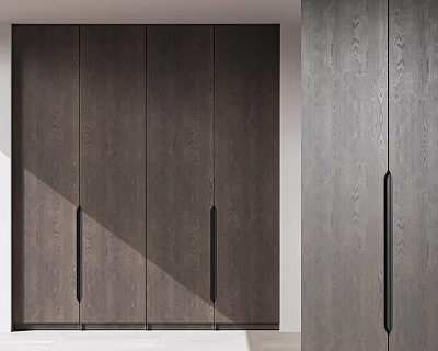 Modern Dark Wood Wardrobe Design With Sleek Doors And Black Handles 3d model