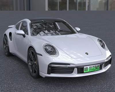 White Sports Car Exterior With Sleek Design And License Plate 3d model