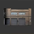 Two Story Brick Red Building With Roll Up Doors Windows And Red Graffiti