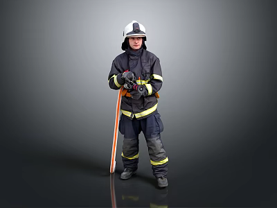 Professional Household Cleaning Tools With Uniformed Staff Holding Mop On Gray Background 3d model