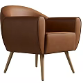 Stylish Brown Leather Leisure Chair With Armrests Modern Design And Wooden Legs