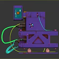 Futuristic Cyberpunk Weapon Featuring Purple Orange Mechanical Structure And Blue Yellow Cables