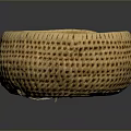 Hand Carved Wooden Basket With Intricate Woven Texture Round Artisan Design