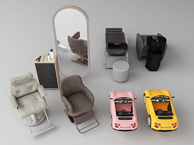 Stylish Modern Massage Chairs with Mirror and Side Table Design 3d model