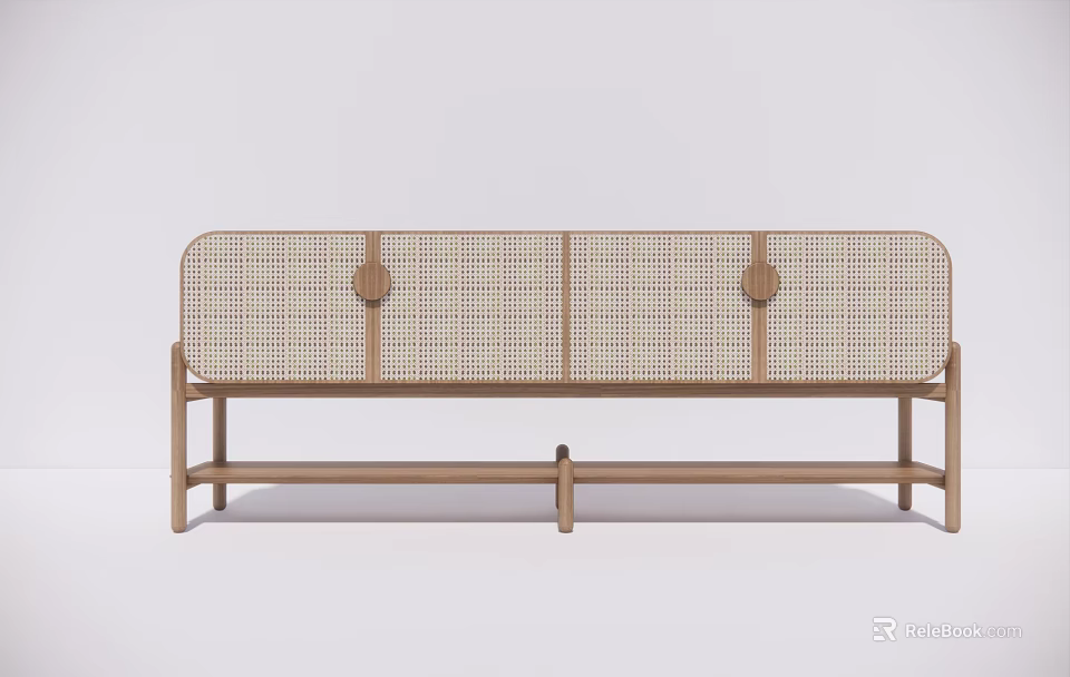 Minimalist TV Stand With Wooden Frame And Woven Panels For Living Room 3d model 