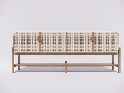 Minimalist TV Stand With Wooden Frame And Woven Panels For Living Room 3d model