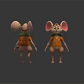 Cartoon Mouse Characters In Orange Outfits With Backpacks Large Ears And Tail Front Back Views